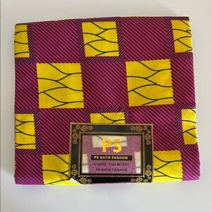 PS Batik Fashion Ankara Print Fabric with Yellow and Pink Pattern